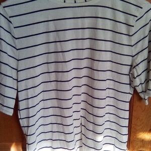 Garnet Hill Navy Striped Short Sleeve Tee